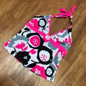 ZeroXposur Pink, White, Gray, and Black Floral Halter Tankini Swim Top Size 10